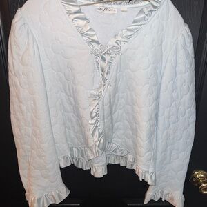 Miss Elaine Light Blue Quilted Ruffle Tie-Front Top